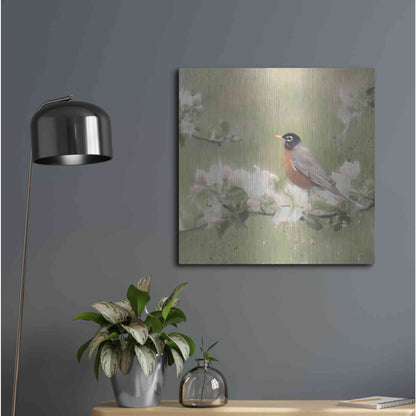 Luxe Metal Art 'Springtime Robin' by Lori Deiter, Metal Wall Art,24x24