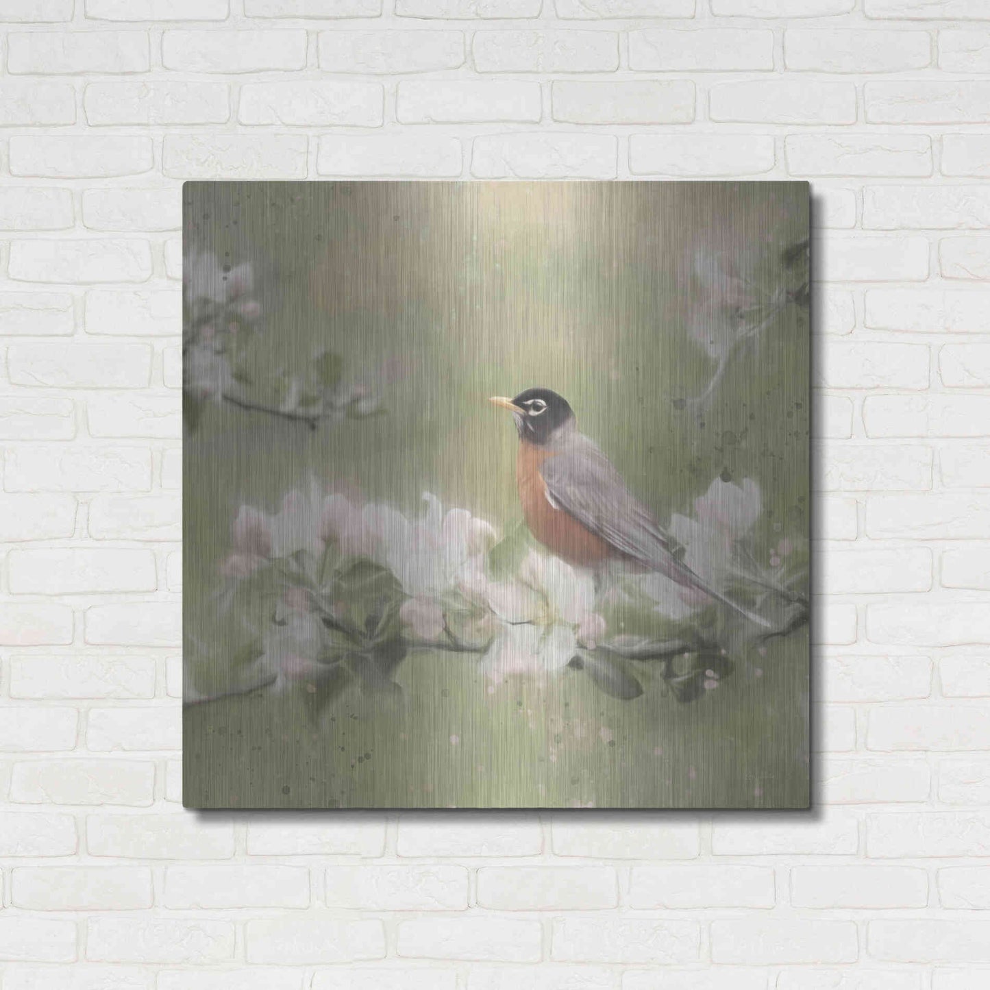 Luxe Metal Art 'Springtime Robin' by Lori Deiter, Metal Wall Art,36x36