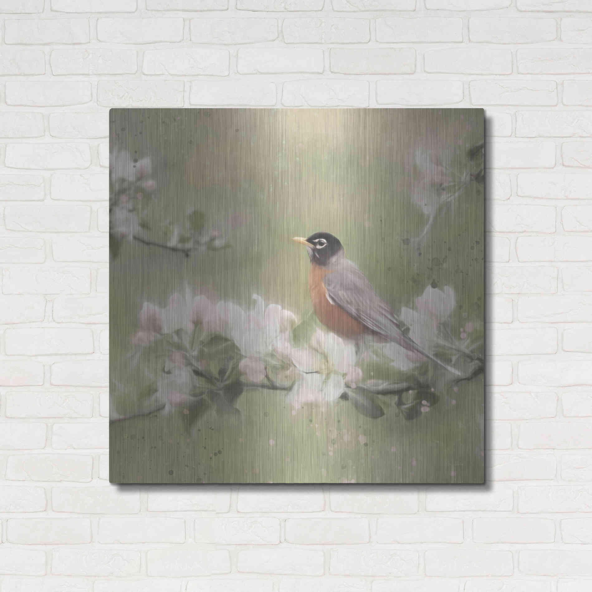 Luxe Metal Art 'Springtime Robin' by Lori Deiter, Metal Wall Art,36x36