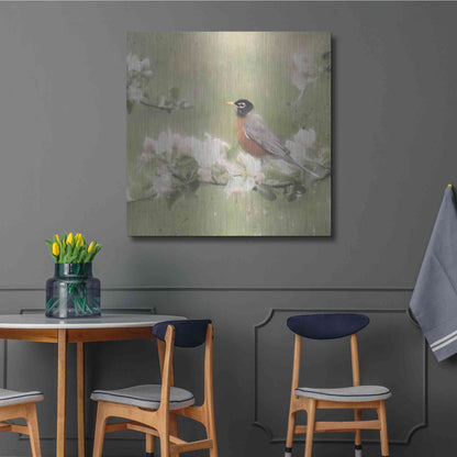 Luxe Metal Art 'Springtime Robin' by Lori Deiter, Metal Wall Art,36x36