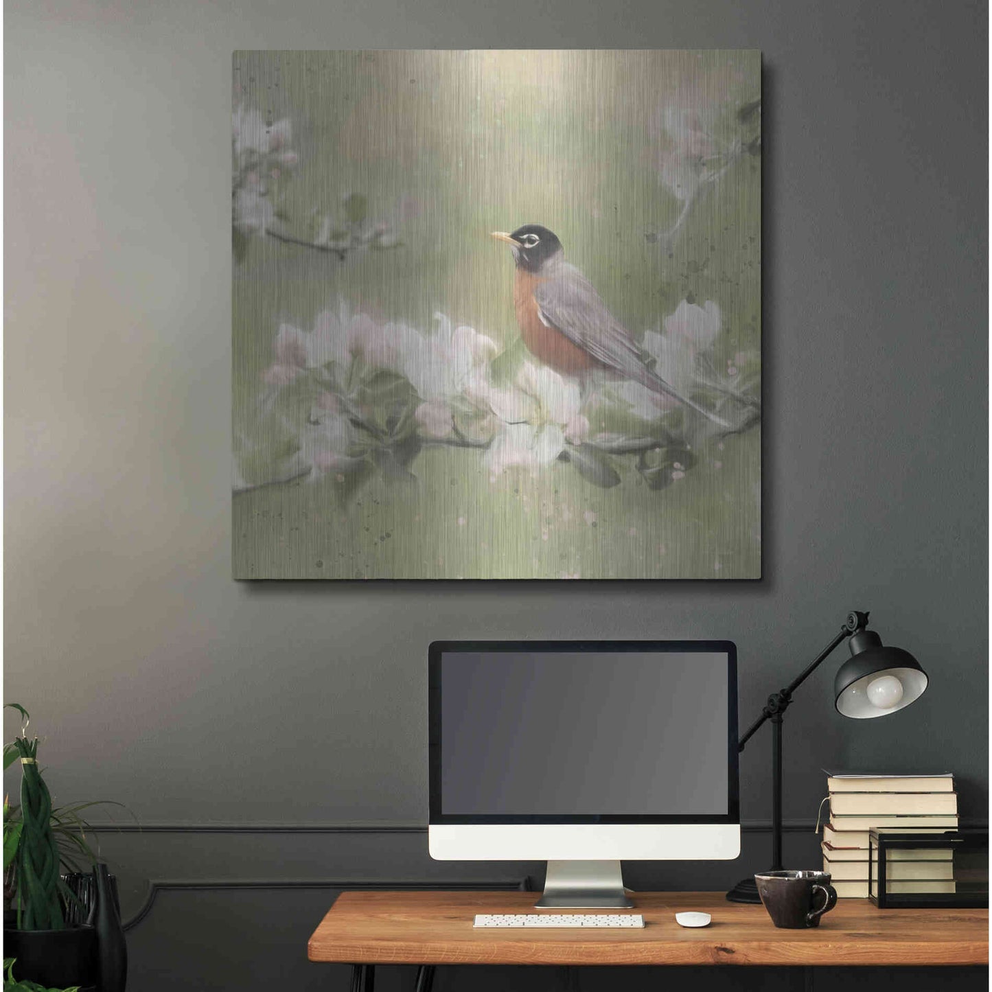 Luxe Metal Art 'Springtime Robin' by Lori Deiter, Metal Wall Art,36x36