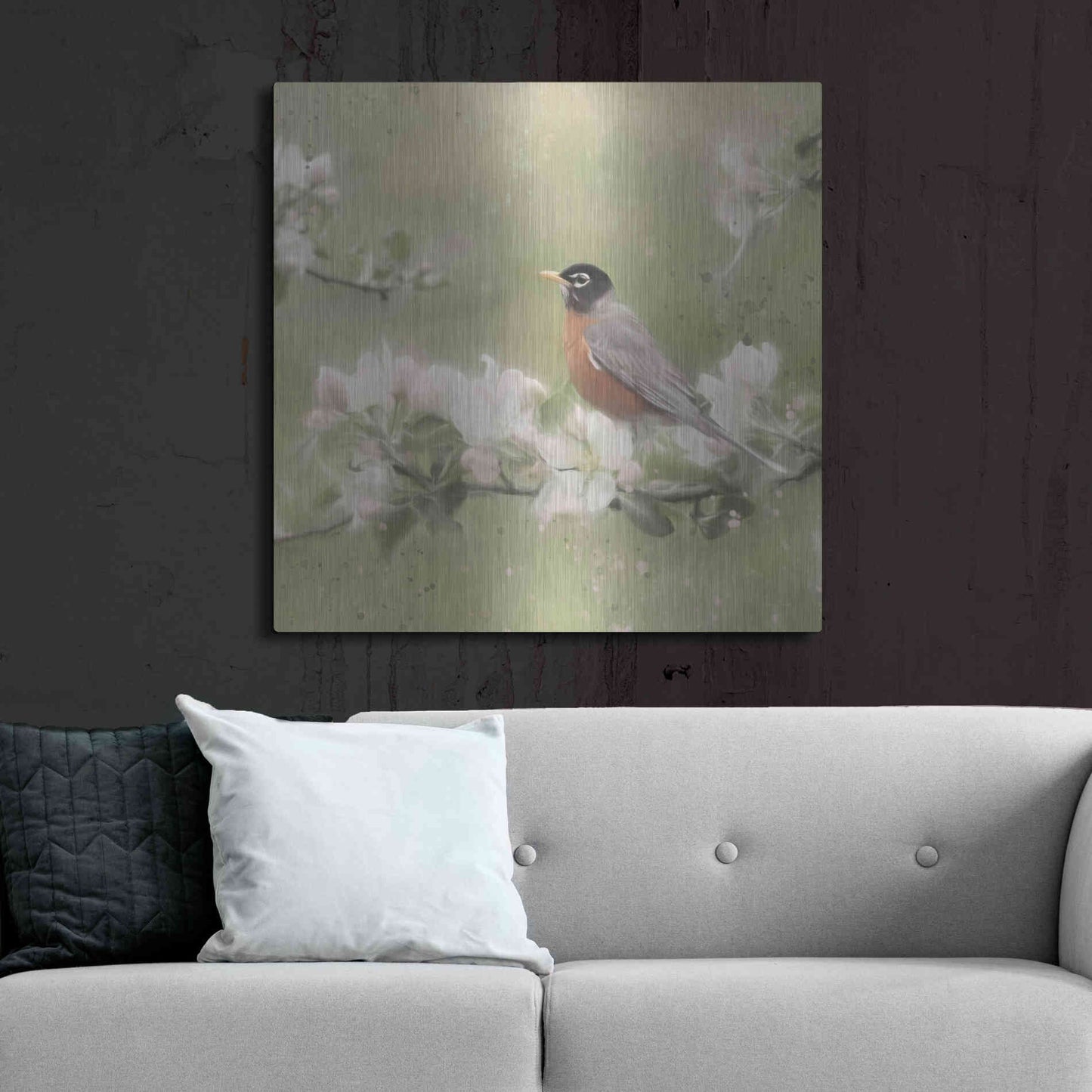 Luxe Metal Art 'Springtime Robin' by Lori Deiter, Metal Wall Art,36x36