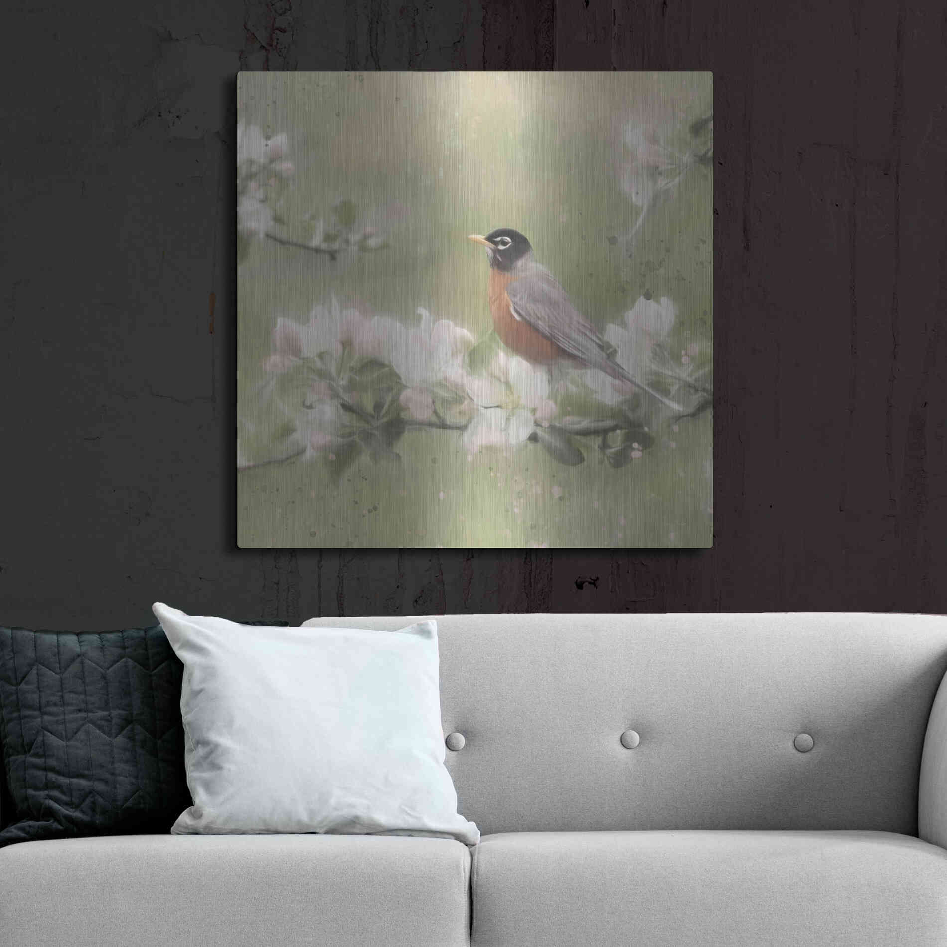 Luxe Metal Art 'Springtime Robin' by Lori Deiter, Metal Wall Art,36x36