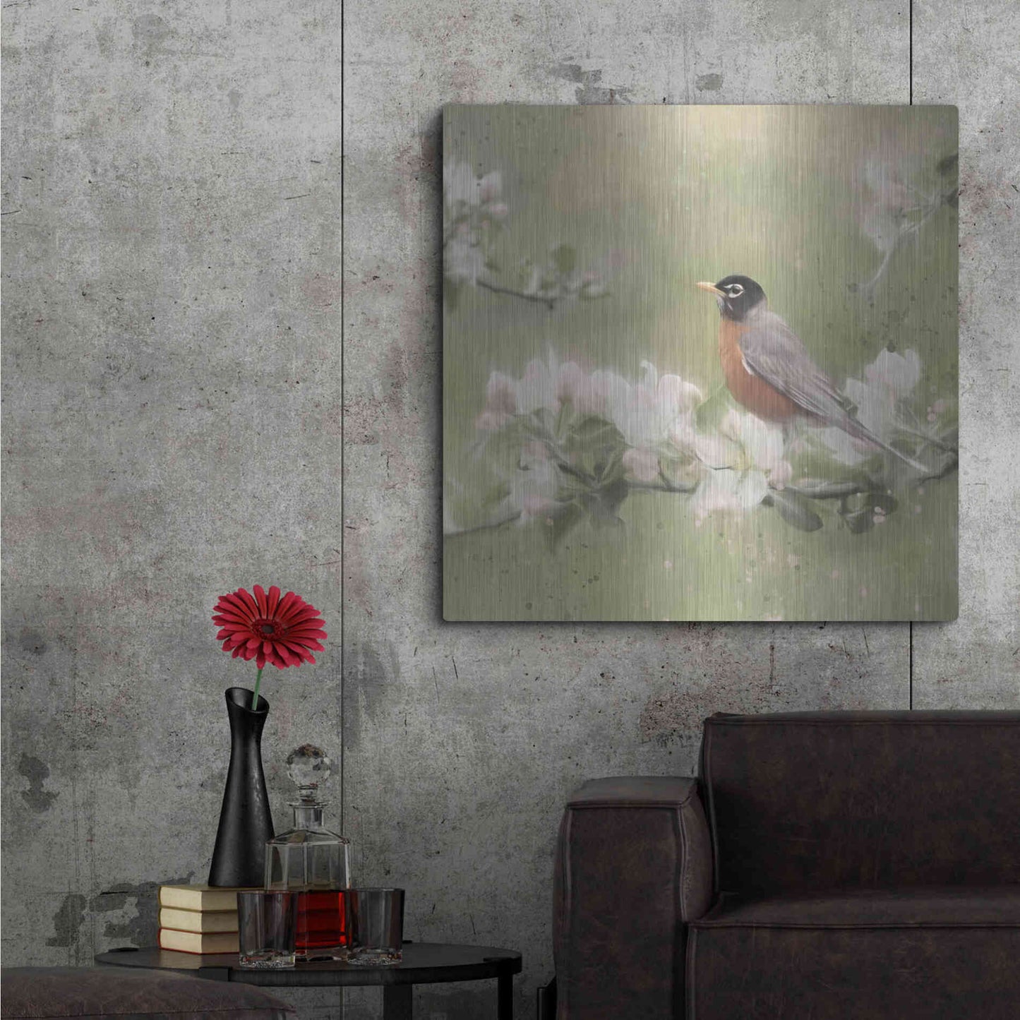 Luxe Metal Art 'Springtime Robin' by Lori Deiter, Metal Wall Art,36x36