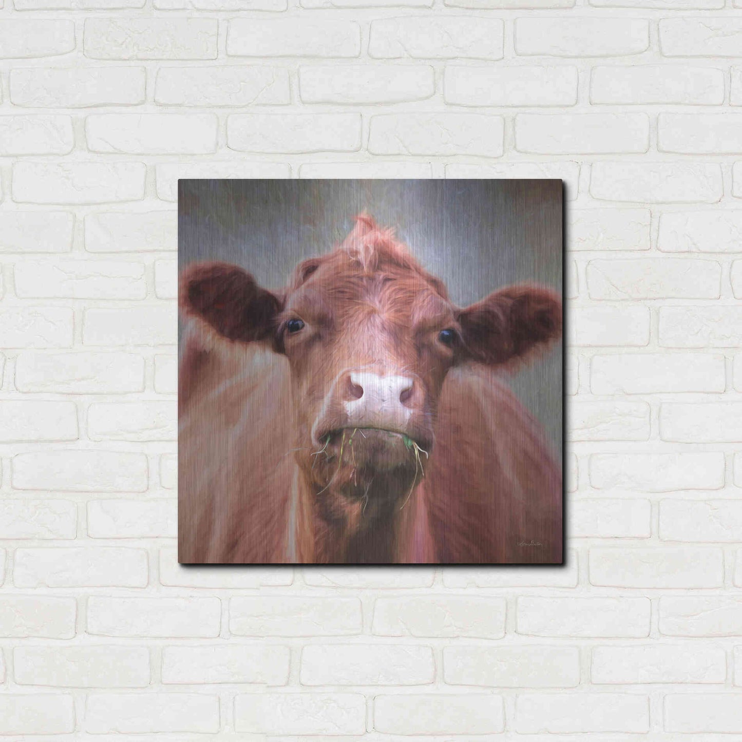 Luxe Metal Art 'The Brown Cow' by Lori Deiter, Metal Wall Art,24x24