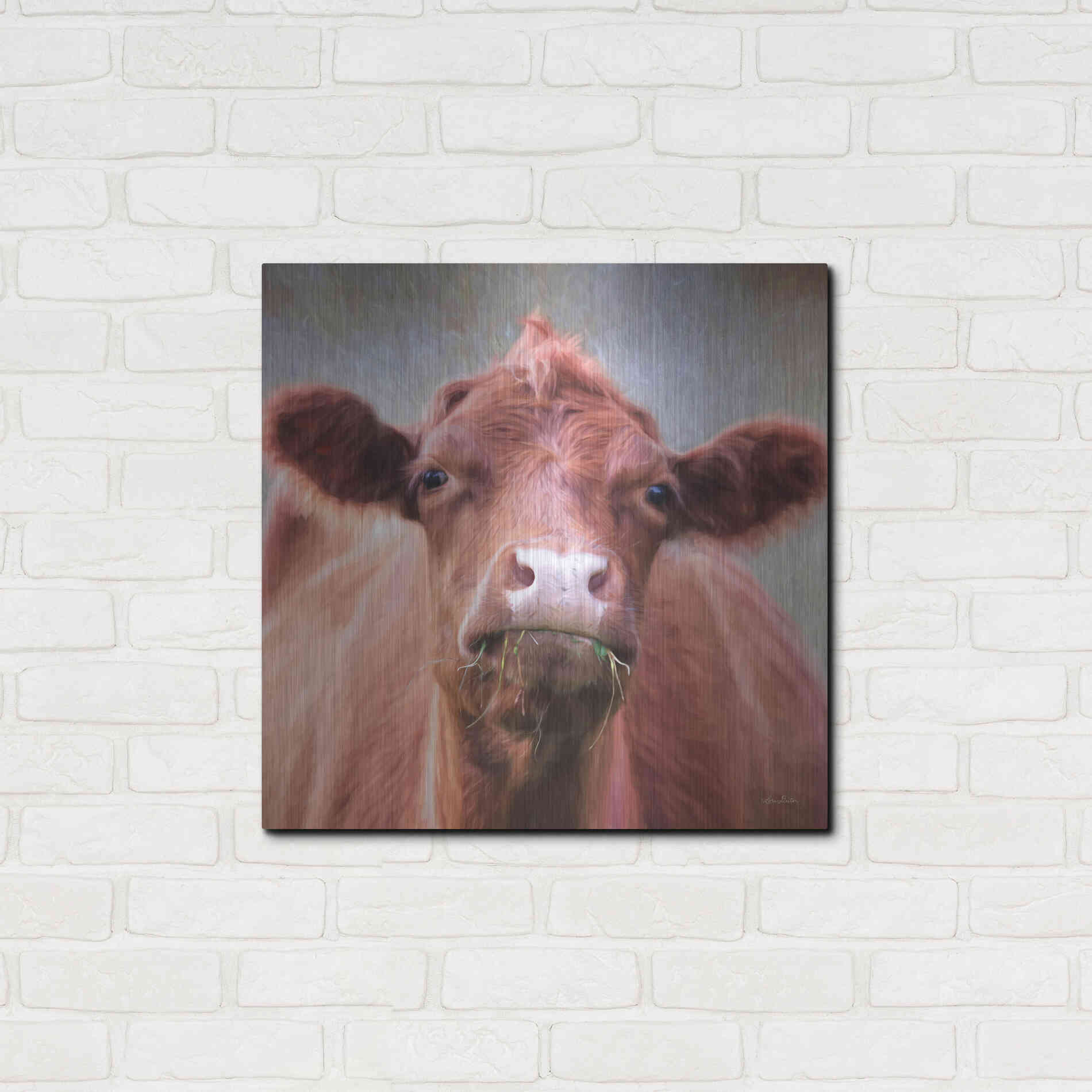 Luxe Metal Art 'The Brown Cow' by Lori Deiter, Metal Wall Art,24x24