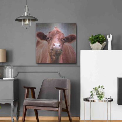 Luxe Metal Art 'The Brown Cow' by Lori Deiter, Metal Wall Art,24x24