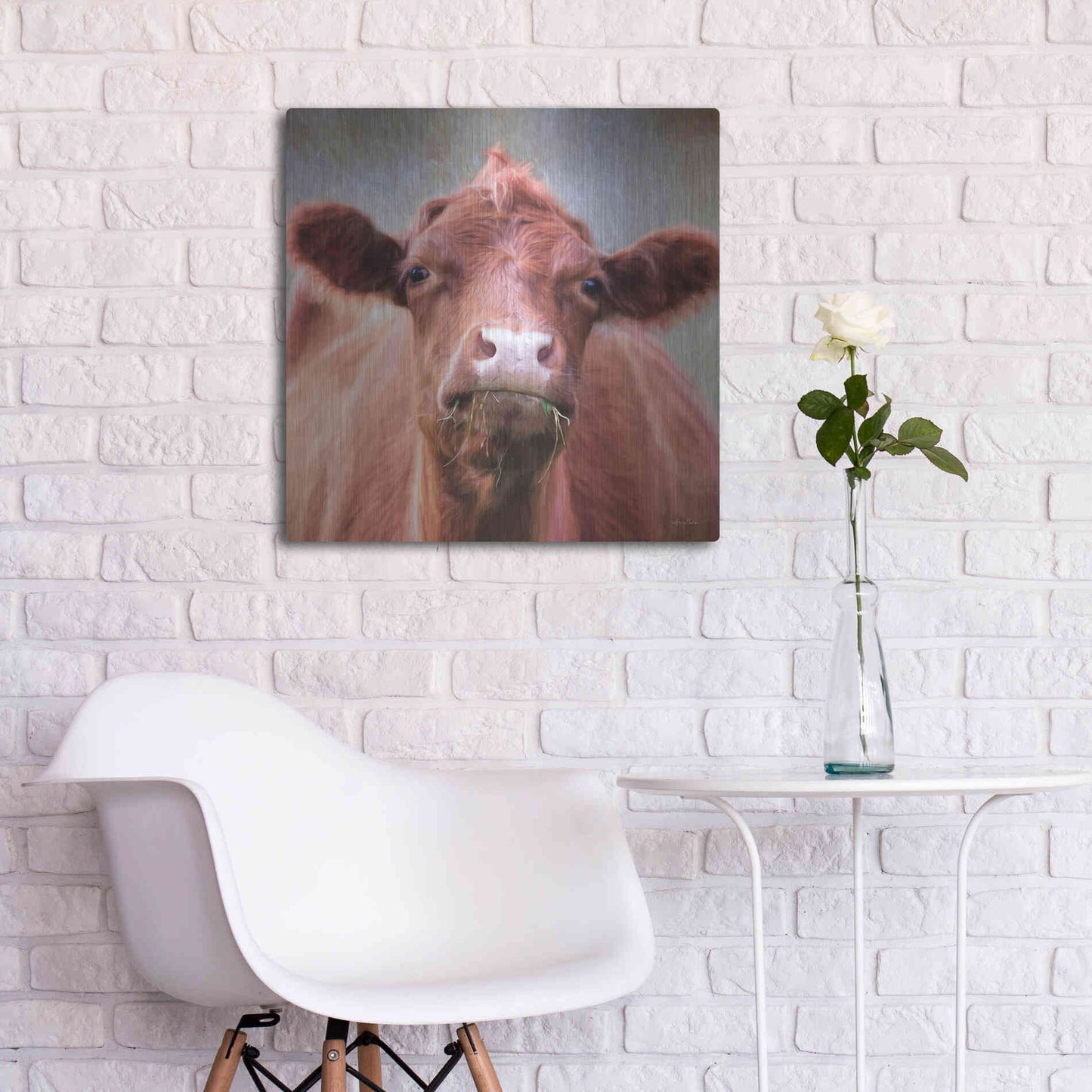 Luxe Metal Art 'The Brown Cow' by Lori Deiter, Metal Wall Art,24x24