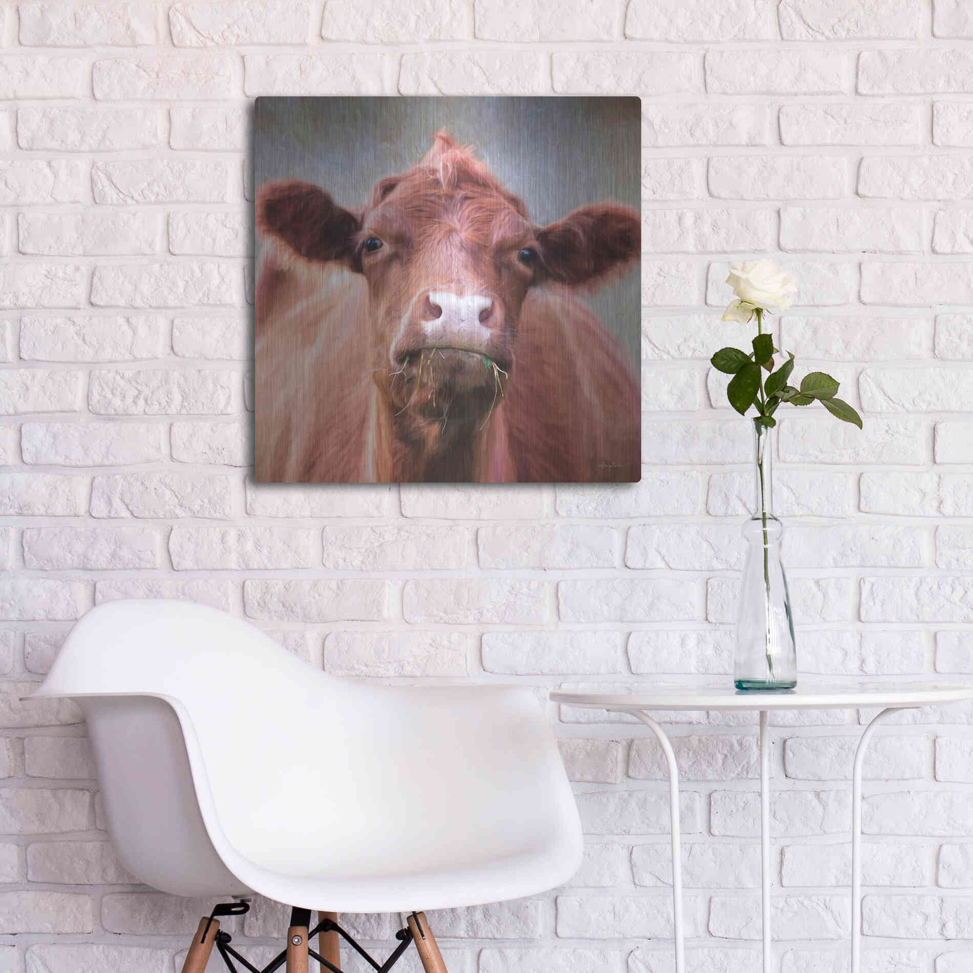 Luxe Metal Art 'The Brown Cow' by Lori Deiter, Metal Wall Art,24x24
