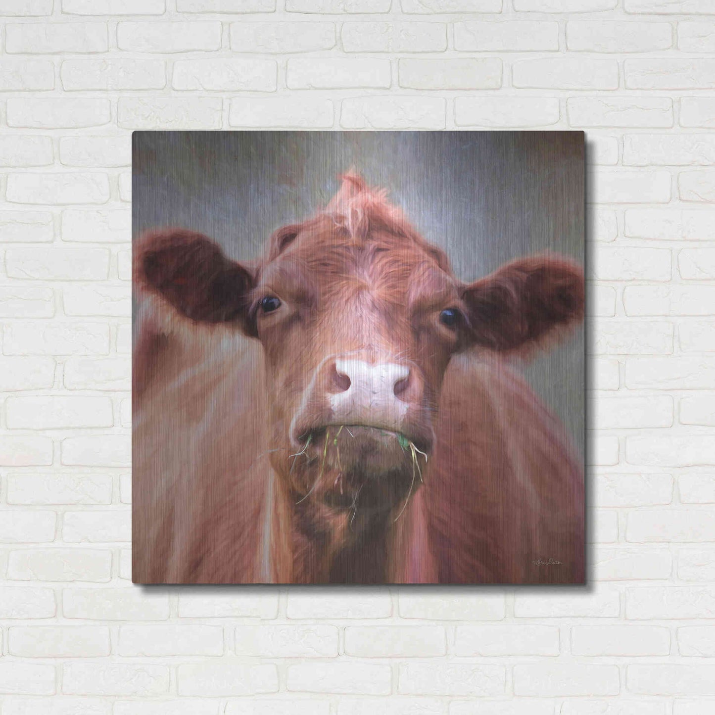 Luxe Metal Art 'The Brown Cow' by Lori Deiter, Metal Wall Art,36x36