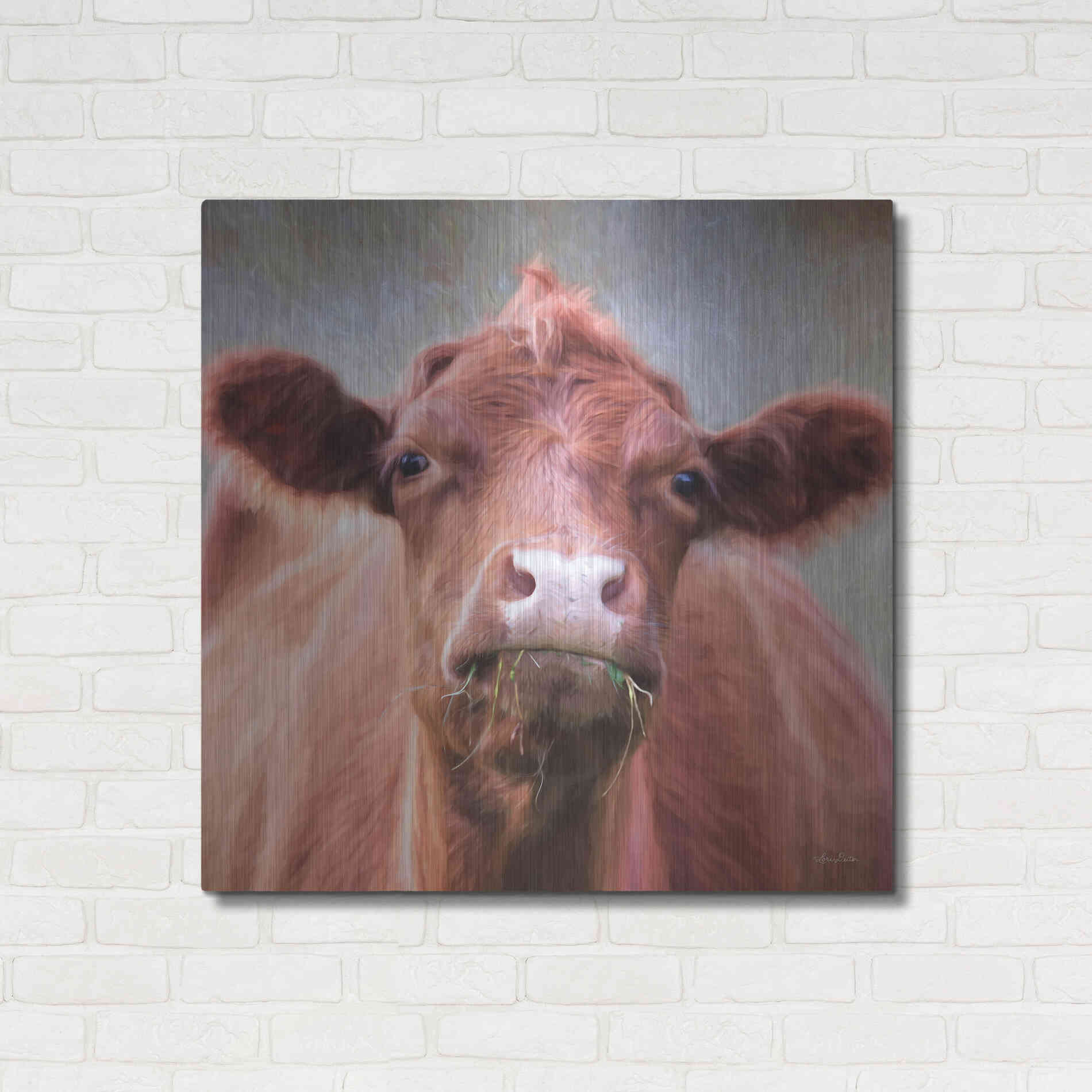 Luxe Metal Art 'The Brown Cow' by Lori Deiter, Metal Wall Art,36x36