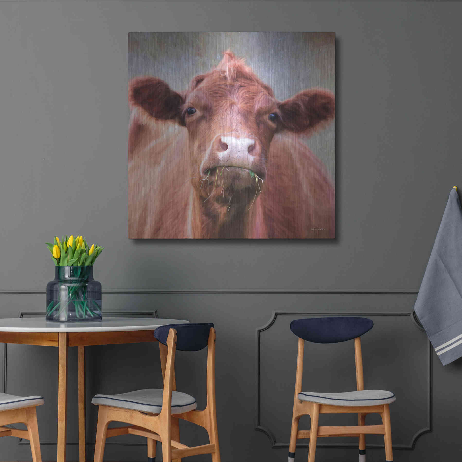 Luxe Metal Art 'The Brown Cow' by Lori Deiter, Metal Wall Art,36x36