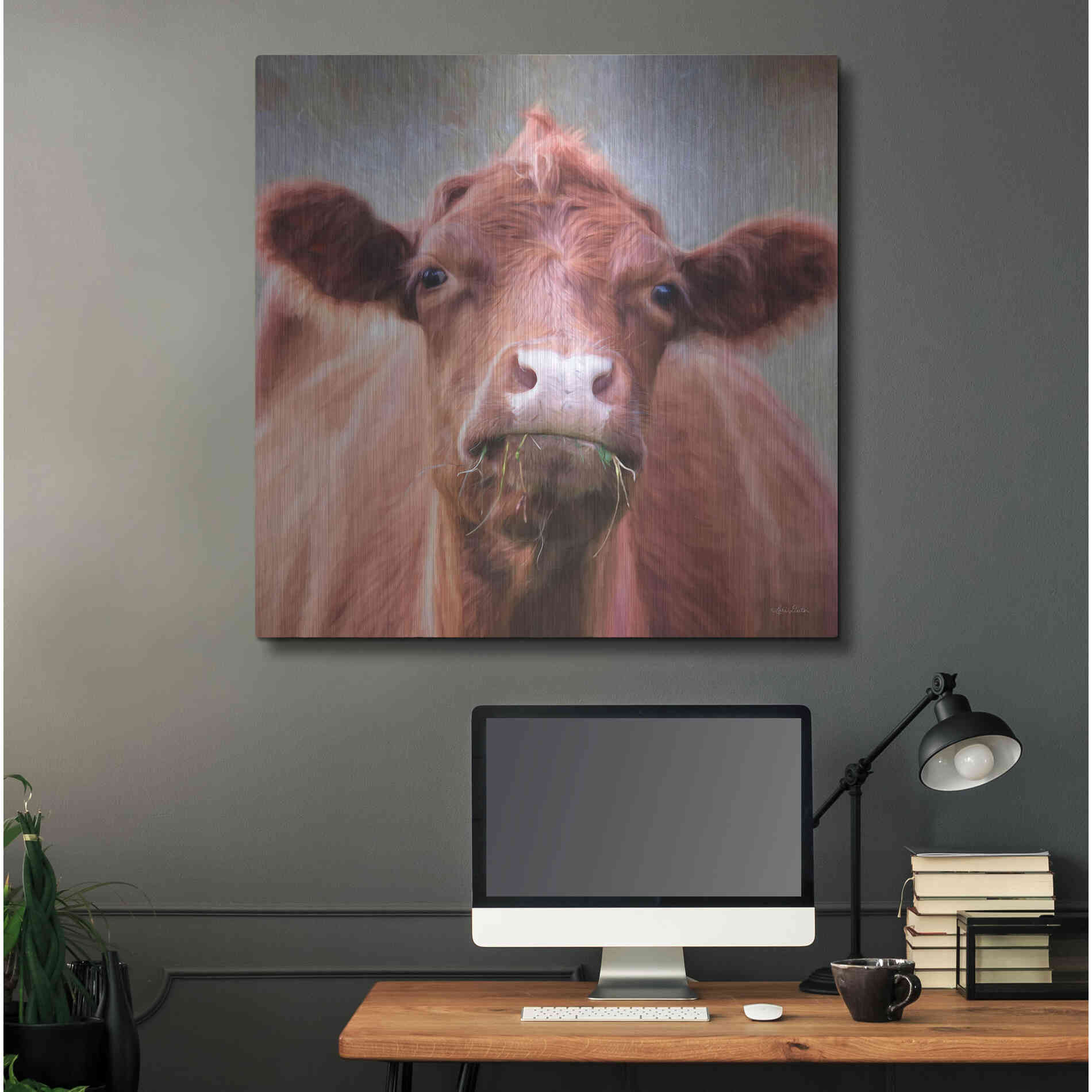 Luxe Metal Art 'The Brown Cow' by Lori Deiter, Metal Wall Art,36x36