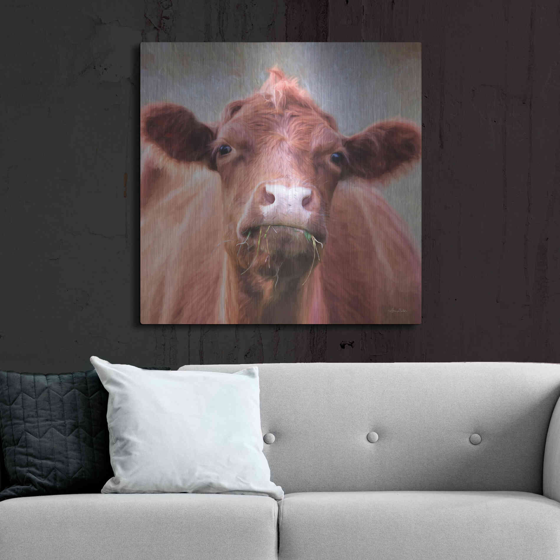 Luxe Metal Art 'The Brown Cow' by Lori Deiter, Metal Wall Art,36x36
