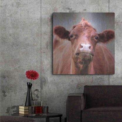 Luxe Metal Art 'The Brown Cow' by Lori Deiter, Metal Wall Art,36x36