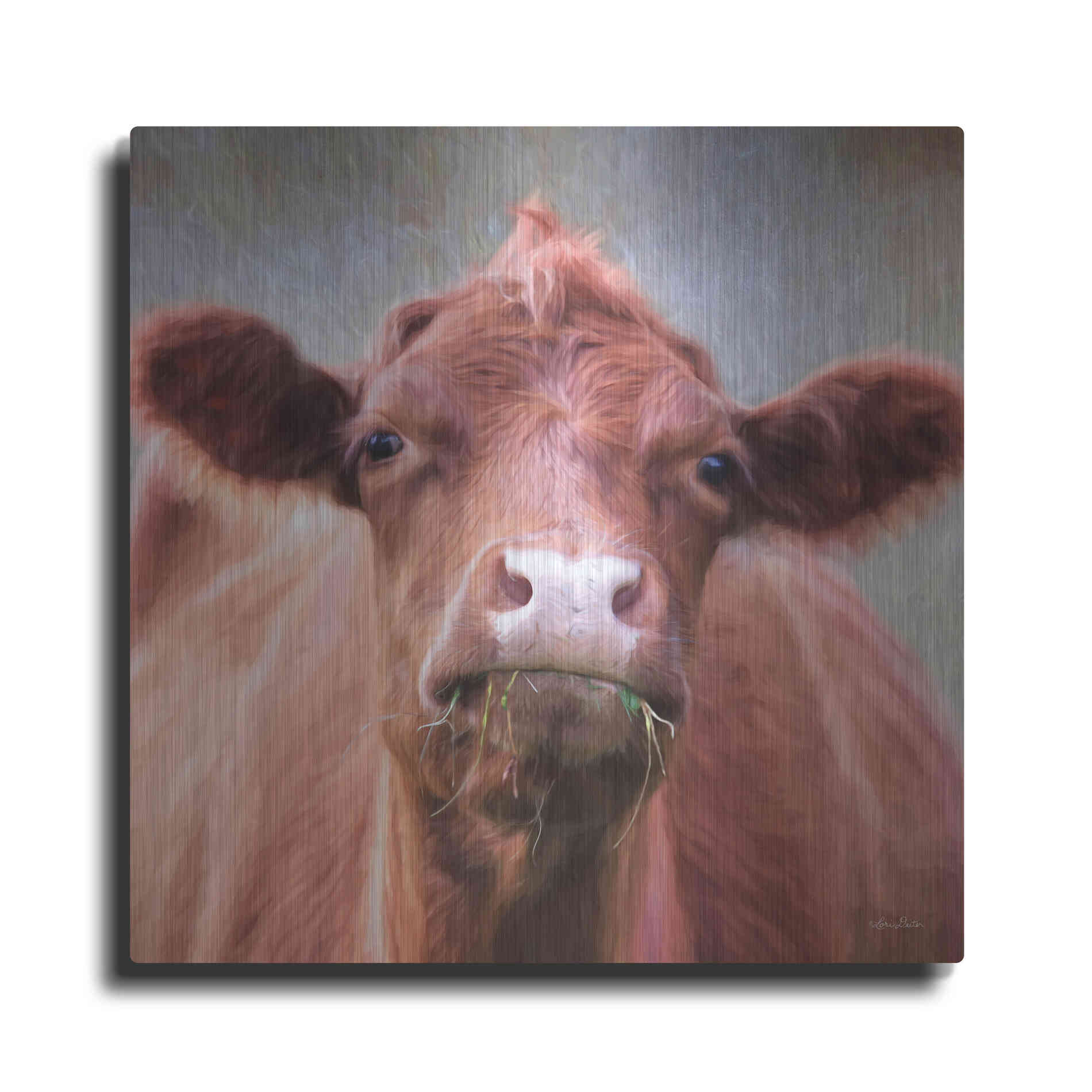 Luxe Metal Art 'The Brown Cow' by Lori Deiter, Metal Wall Art