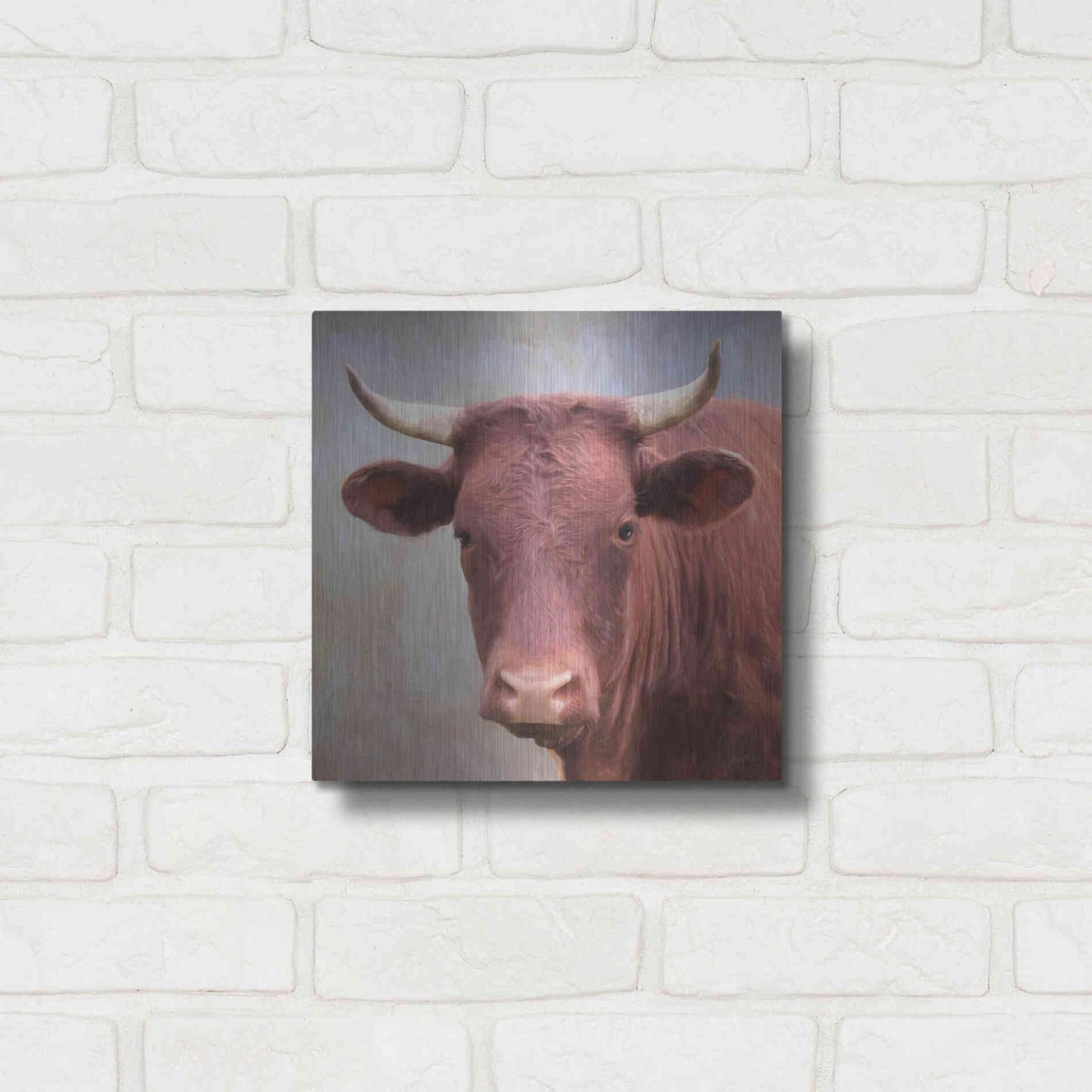Luxe Metal Art 'Bull Face' by Lori Deiter, Metal Wall Art,12x12