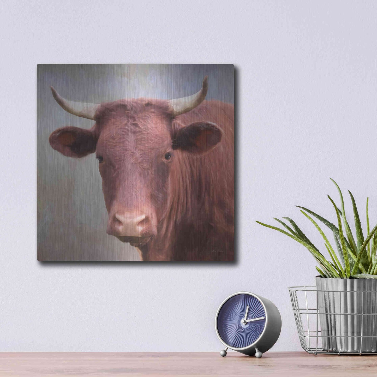 Luxe Metal Art 'Bull Face' by Lori Deiter, Metal Wall Art,12x12