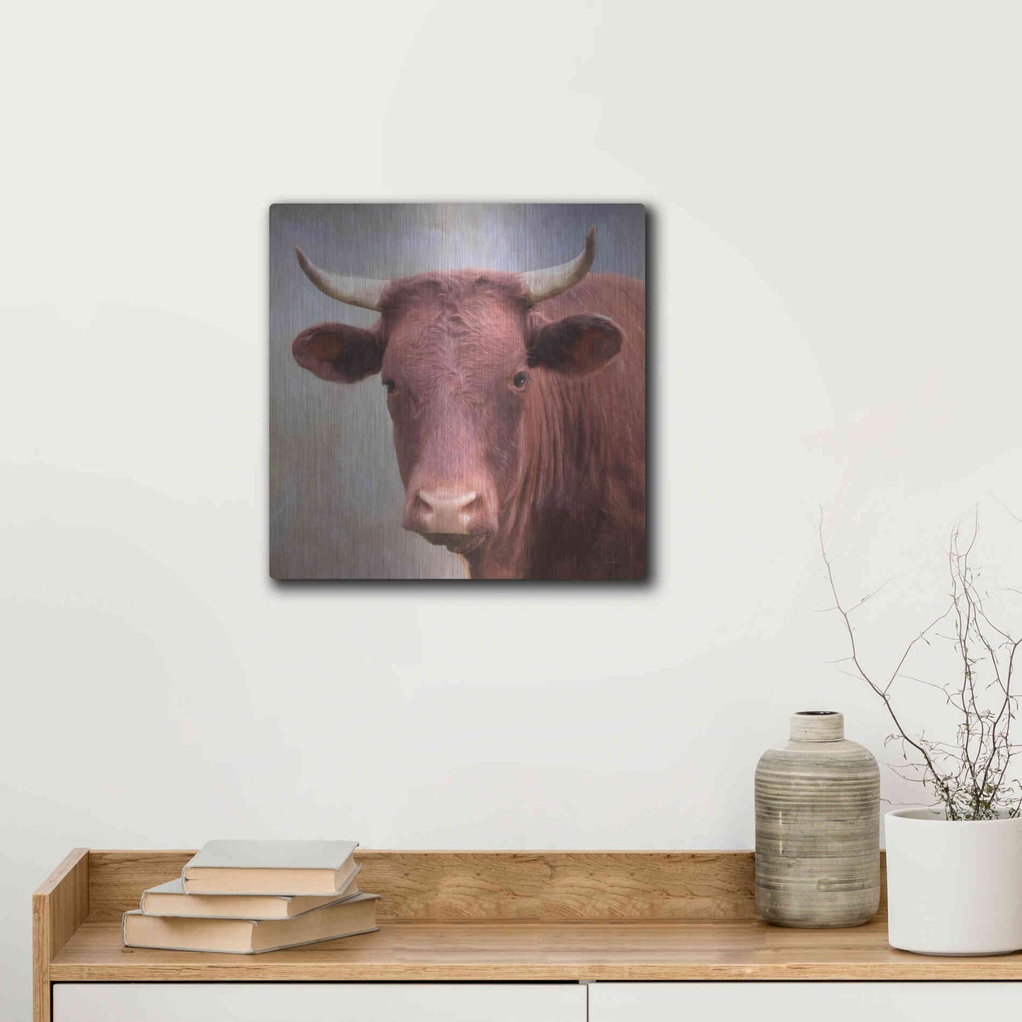 Luxe Metal Art 'Bull Face' by Lori Deiter, Metal Wall Art,12x12