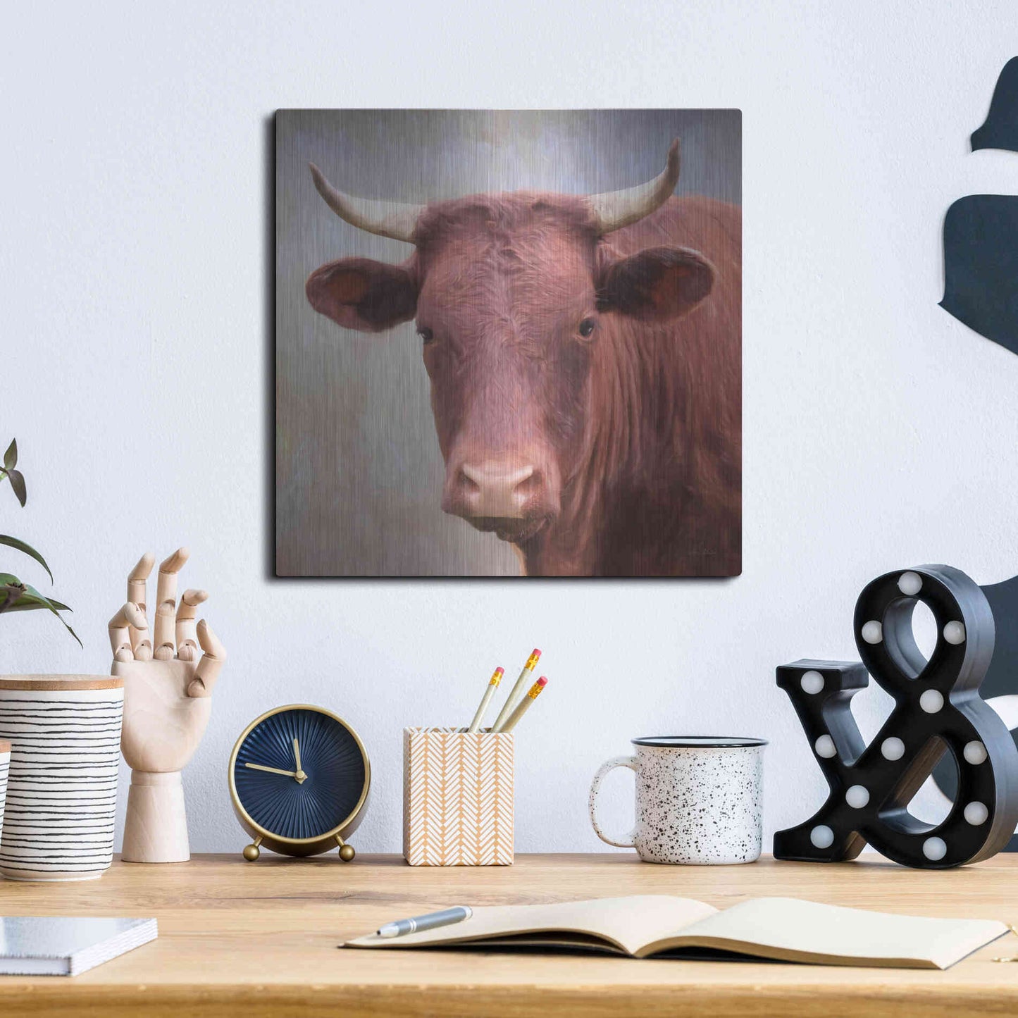 Luxe Metal Art 'Bull Face' by Lori Deiter, Metal Wall Art,12x12