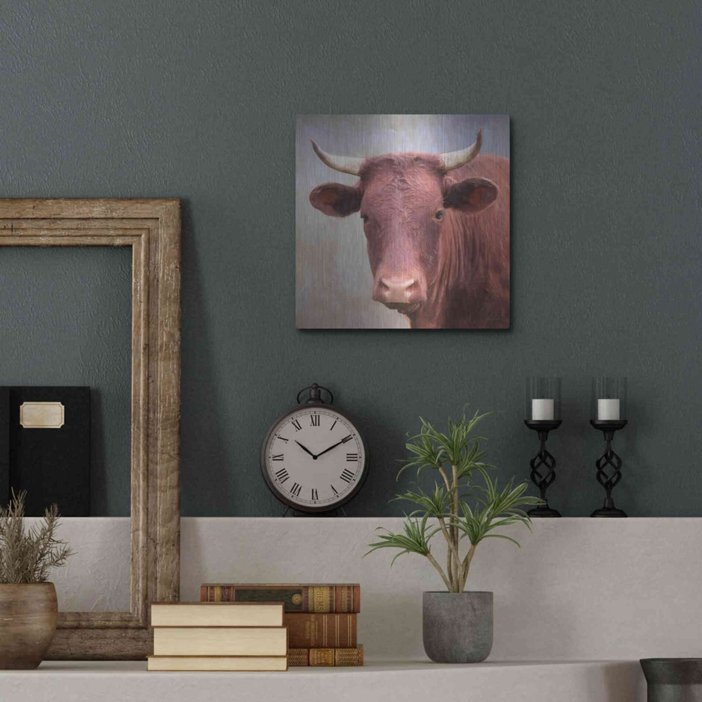 Luxe Metal Art 'Bull Face' by Lori Deiter, Metal Wall Art,12x12