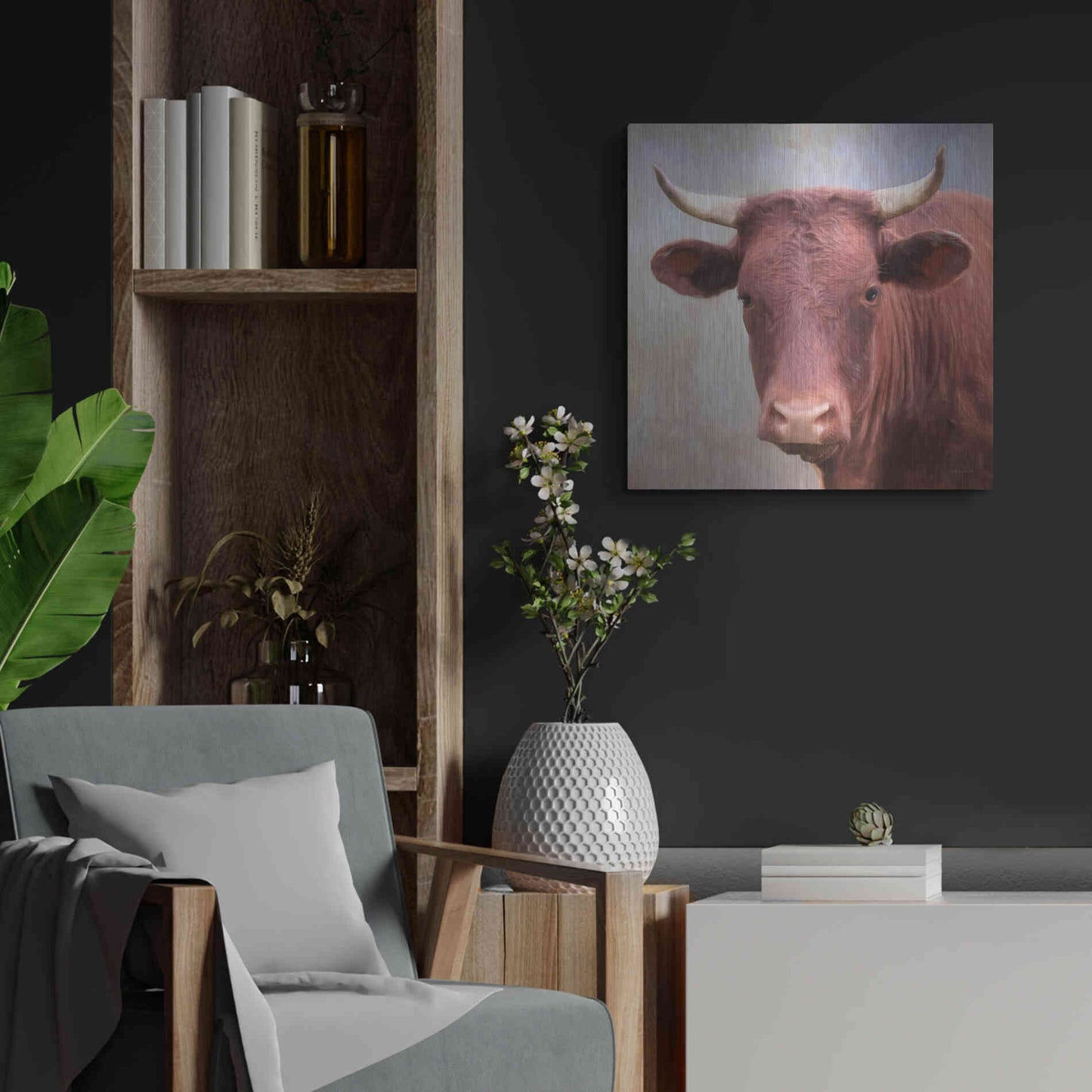 Luxe Metal Art 'Bull Face' by Lori Deiter, Metal Wall Art,24x24