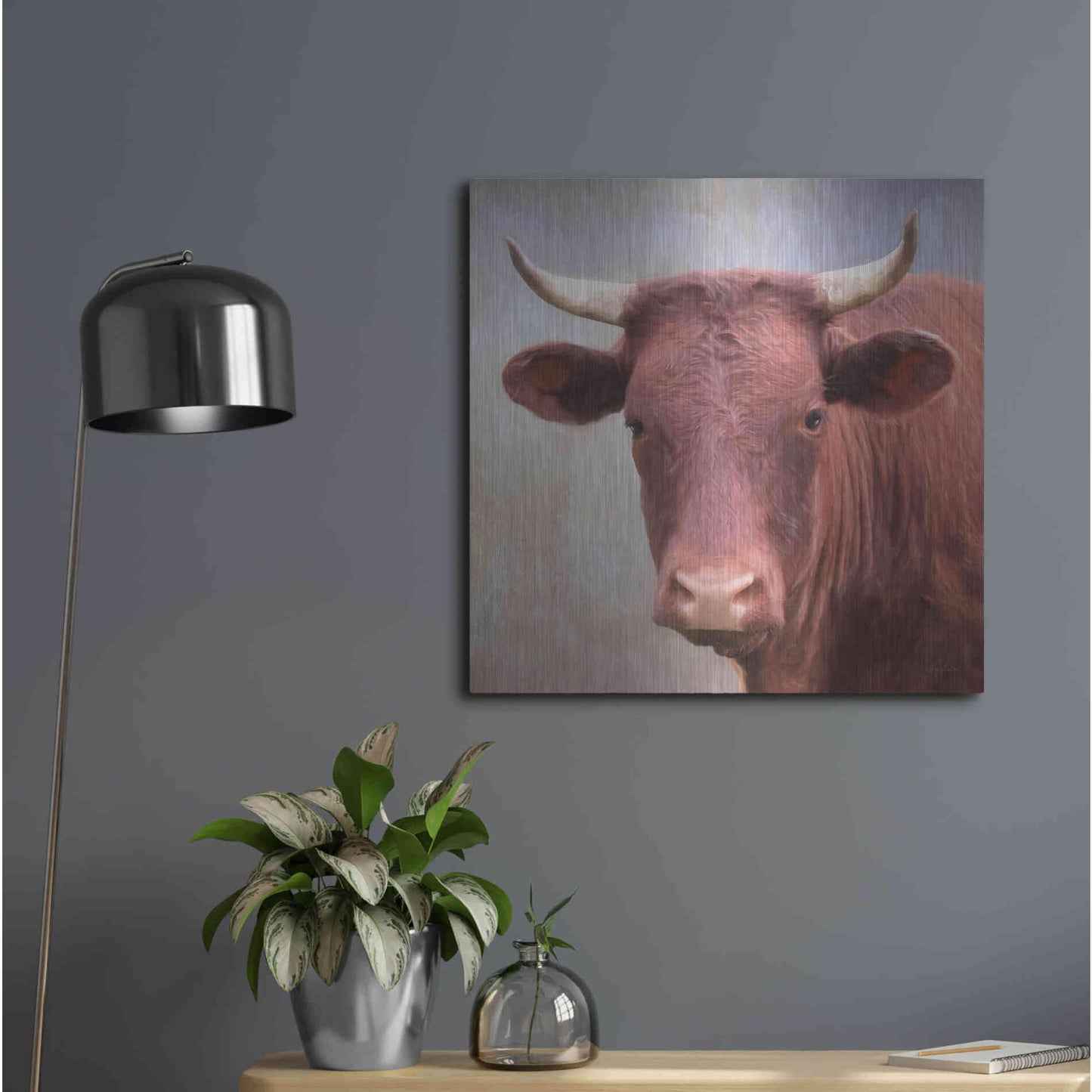 Luxe Metal Art 'Bull Face' by Lori Deiter, Metal Wall Art,24x24