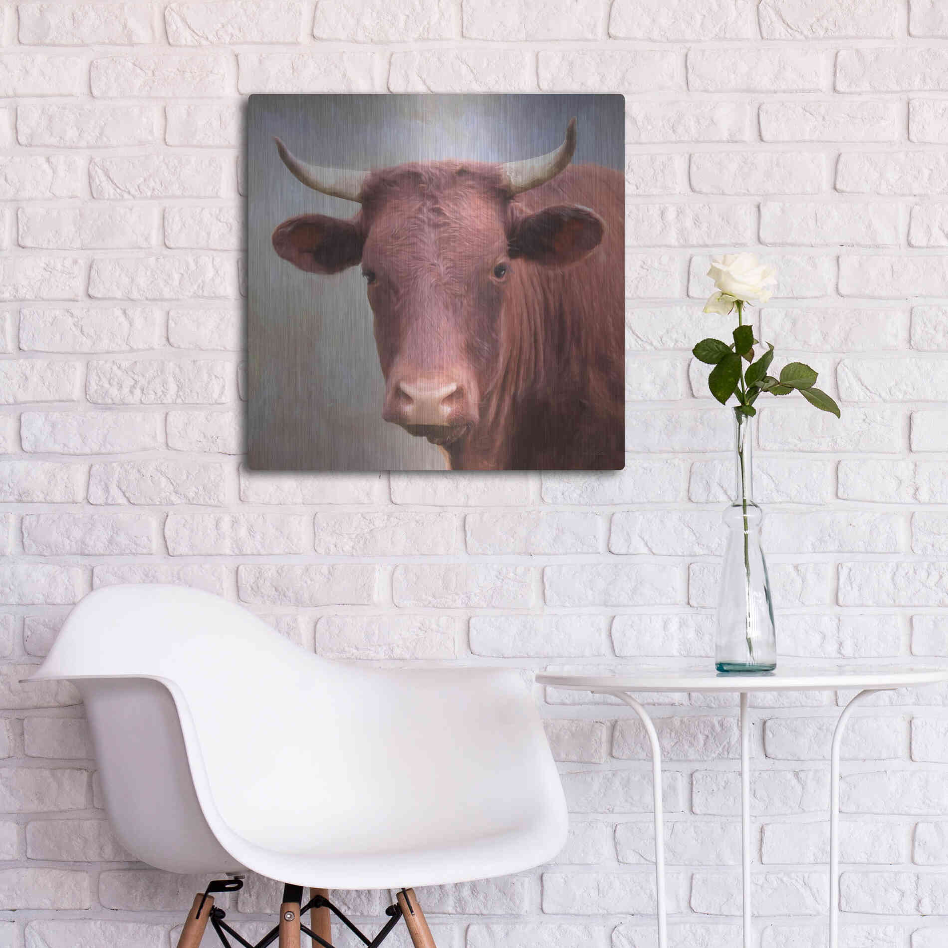 Luxe Metal Art 'Bull Face' by Lori Deiter, Metal Wall Art,24x24