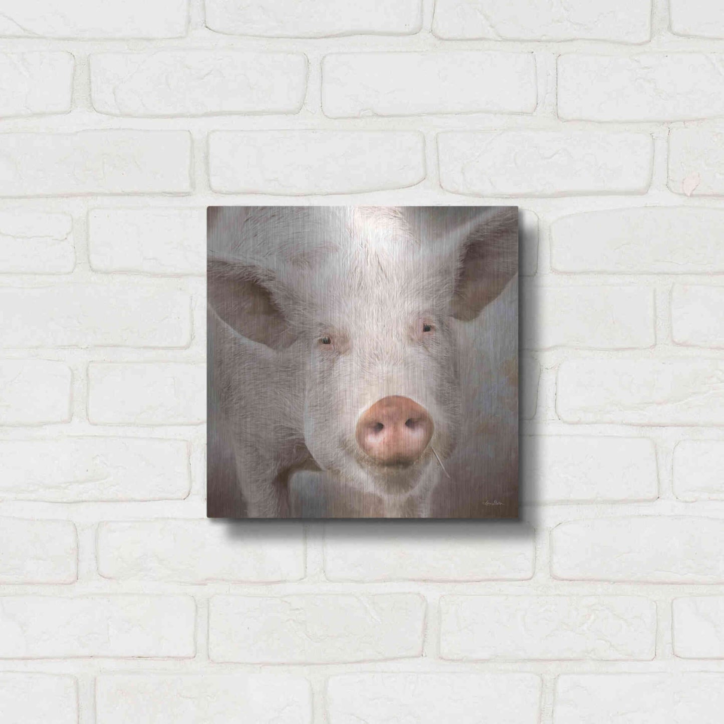 Luxe Metal Art 'Pig Face' by Lori Deiter, Metal Wall Art,12x12