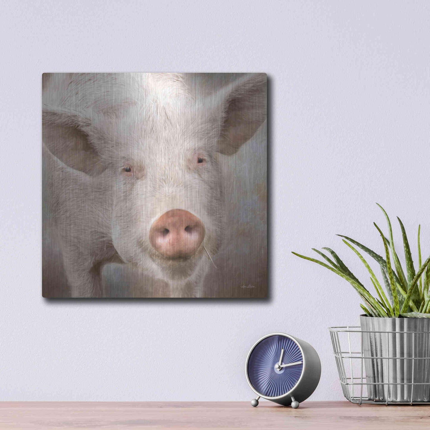 Luxe Metal Art 'Pig Face' by Lori Deiter, Metal Wall Art,12x12