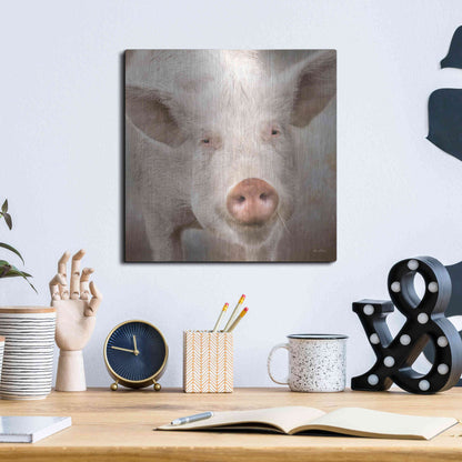 Luxe Metal Art 'Pig Face' by Lori Deiter, Metal Wall Art,12x12