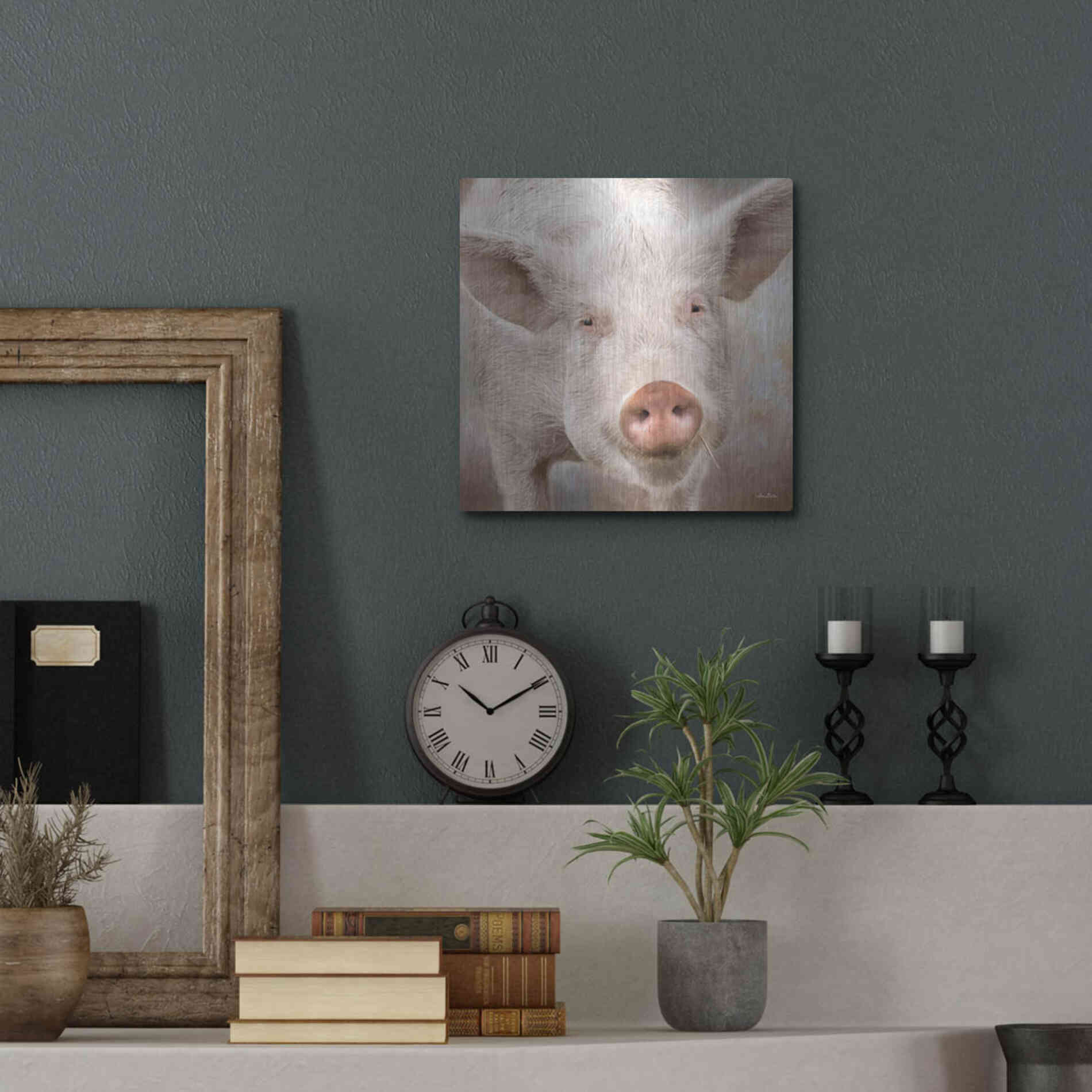 Luxe Metal Art 'Pig Face' by Lori Deiter, Metal Wall Art,12x12