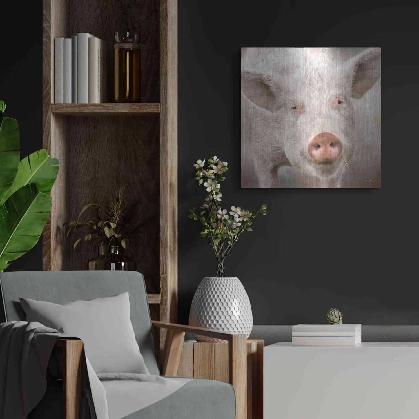 Luxe Metal Art 'Pig Face' by Lori Deiter, Metal Wall Art,24x24