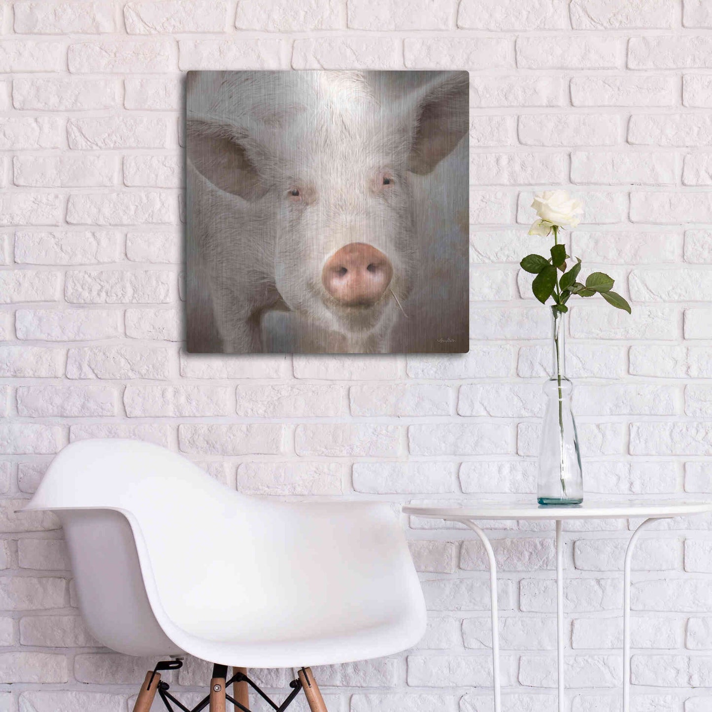 Luxe Metal Art 'Pig Face' by Lori Deiter, Metal Wall Art,24x24