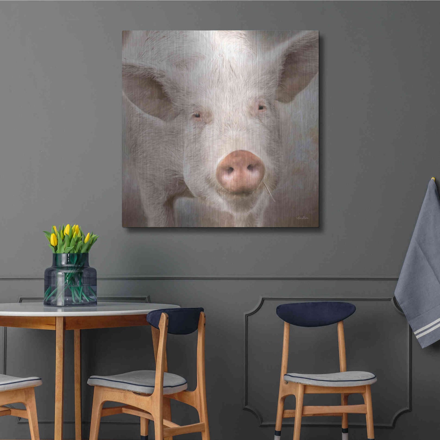 Luxe Metal Art 'Pig Face' by Lori Deiter, Metal Wall Art,36x36