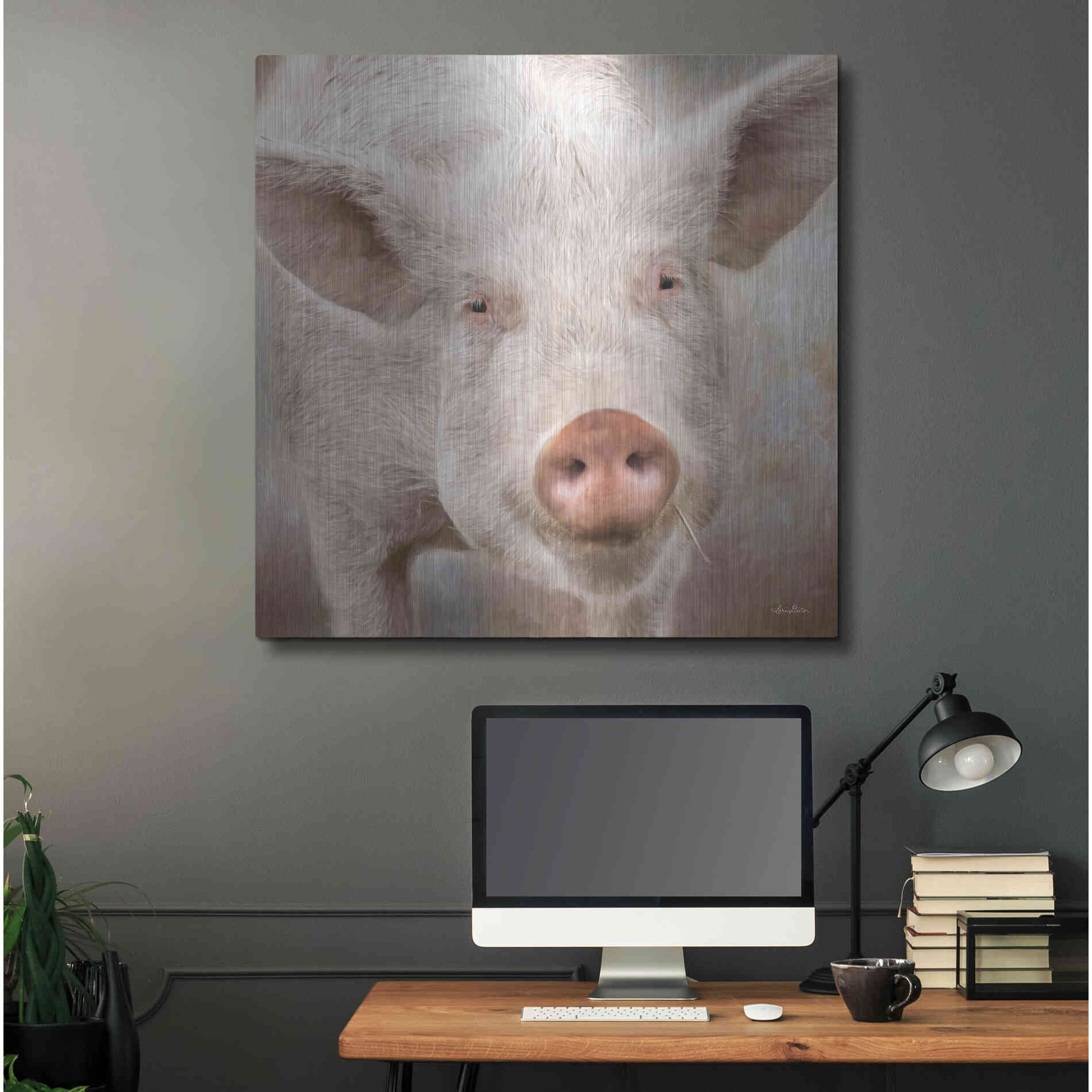 Luxe Metal Art 'Pig Face' by Lori Deiter, Metal Wall Art,36x36