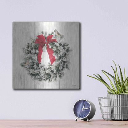 Luxe Metal Art 'Titmouse Christmas Wreath' by Lori Deiter, Metal Wall Art,12x12