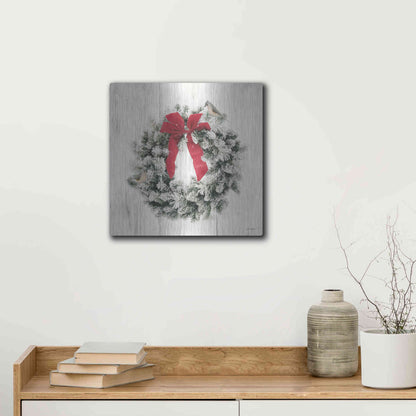 Luxe Metal Art 'Titmouse Christmas Wreath' by Lori Deiter, Metal Wall Art,12x12