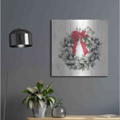 Luxe Metal Art 'Titmouse Christmas Wreath' by Lori Deiter, Metal Wall Art,24x24