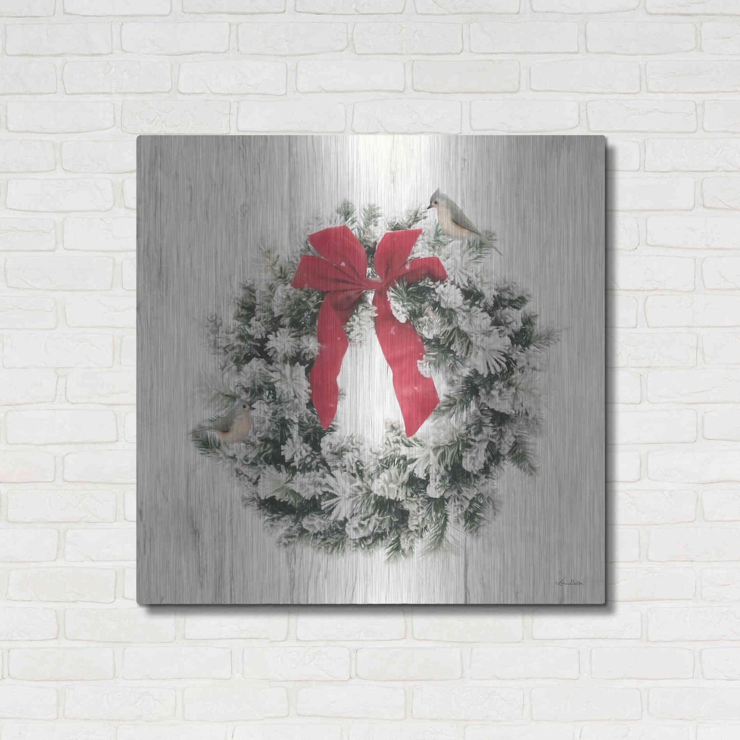 Luxe Metal Art 'Titmouse Christmas Wreath' by Lori Deiter, Metal Wall Art,36x36
