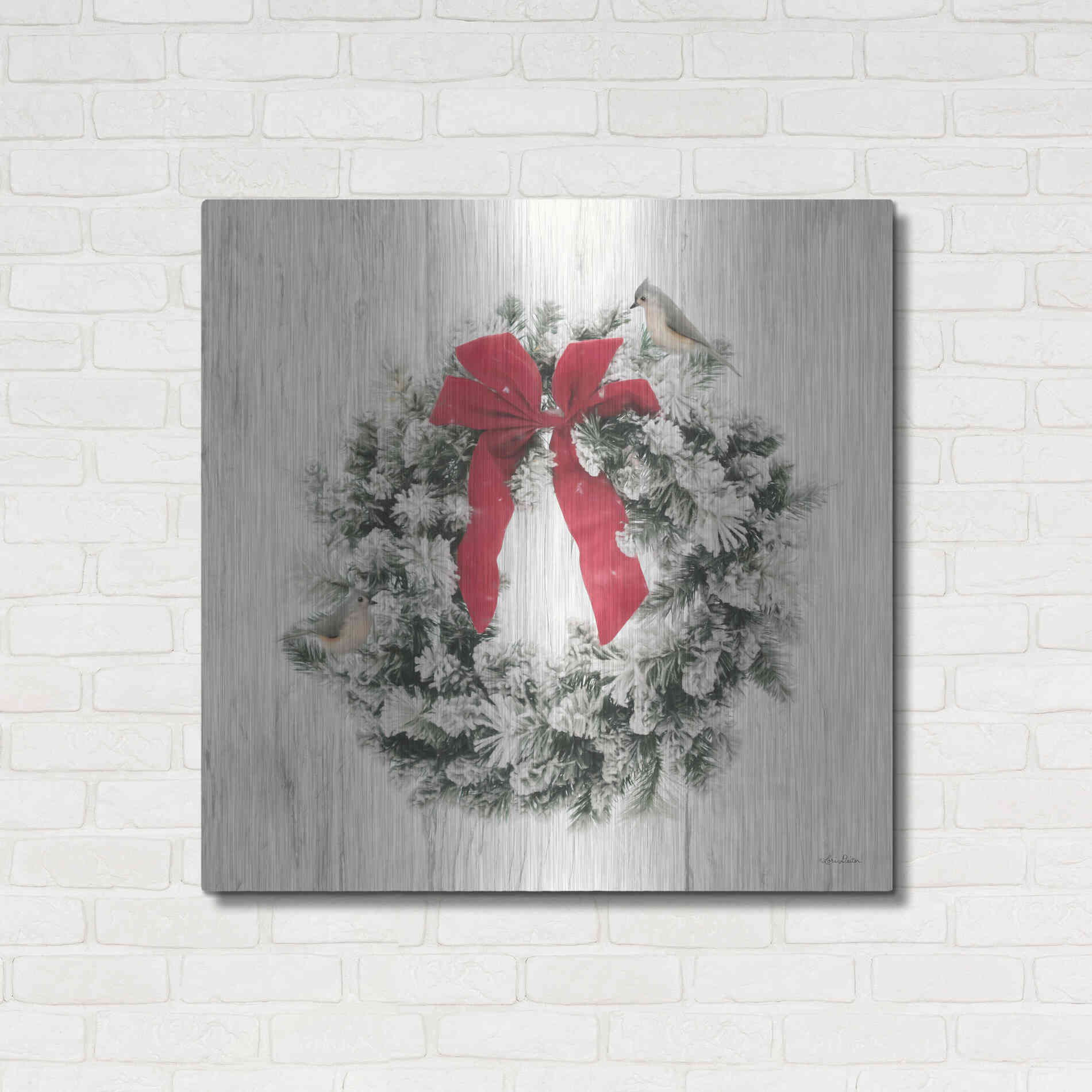Luxe Metal Art 'Titmouse Christmas Wreath' by Lori Deiter, Metal Wall Art,36x36