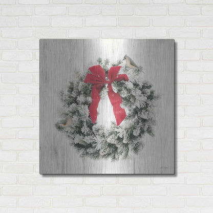 Luxe Metal Art 'Titmouse Christmas Wreath' by Lori Deiter, Metal Wall Art,36x36