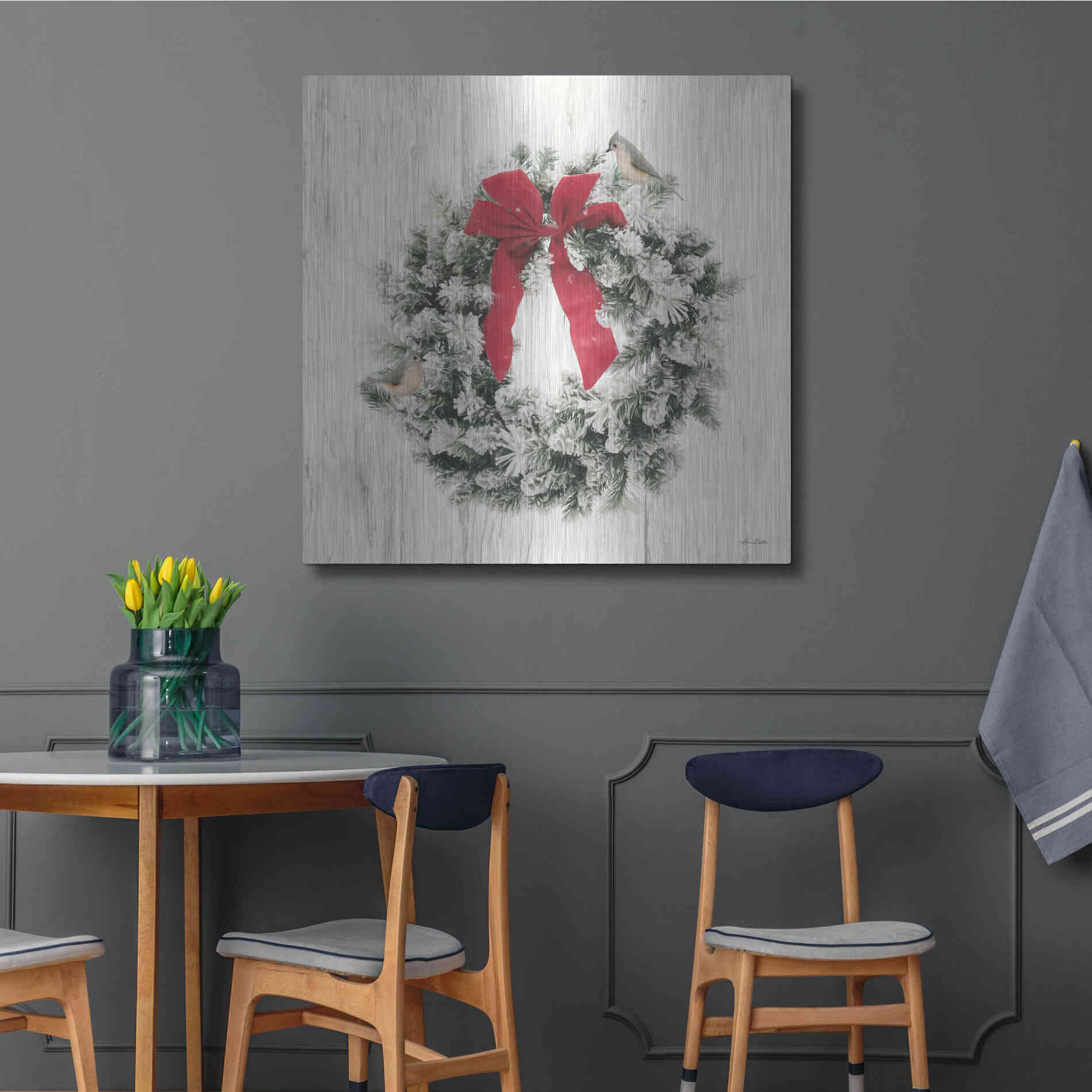 Luxe Metal Art 'Titmouse Christmas Wreath' by Lori Deiter, Metal Wall Art,36x36