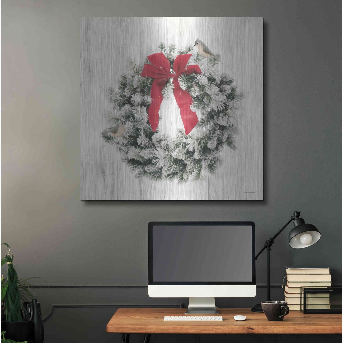 Luxe Metal Art 'Titmouse Christmas Wreath' by Lori Deiter, Metal Wall Art,36x36