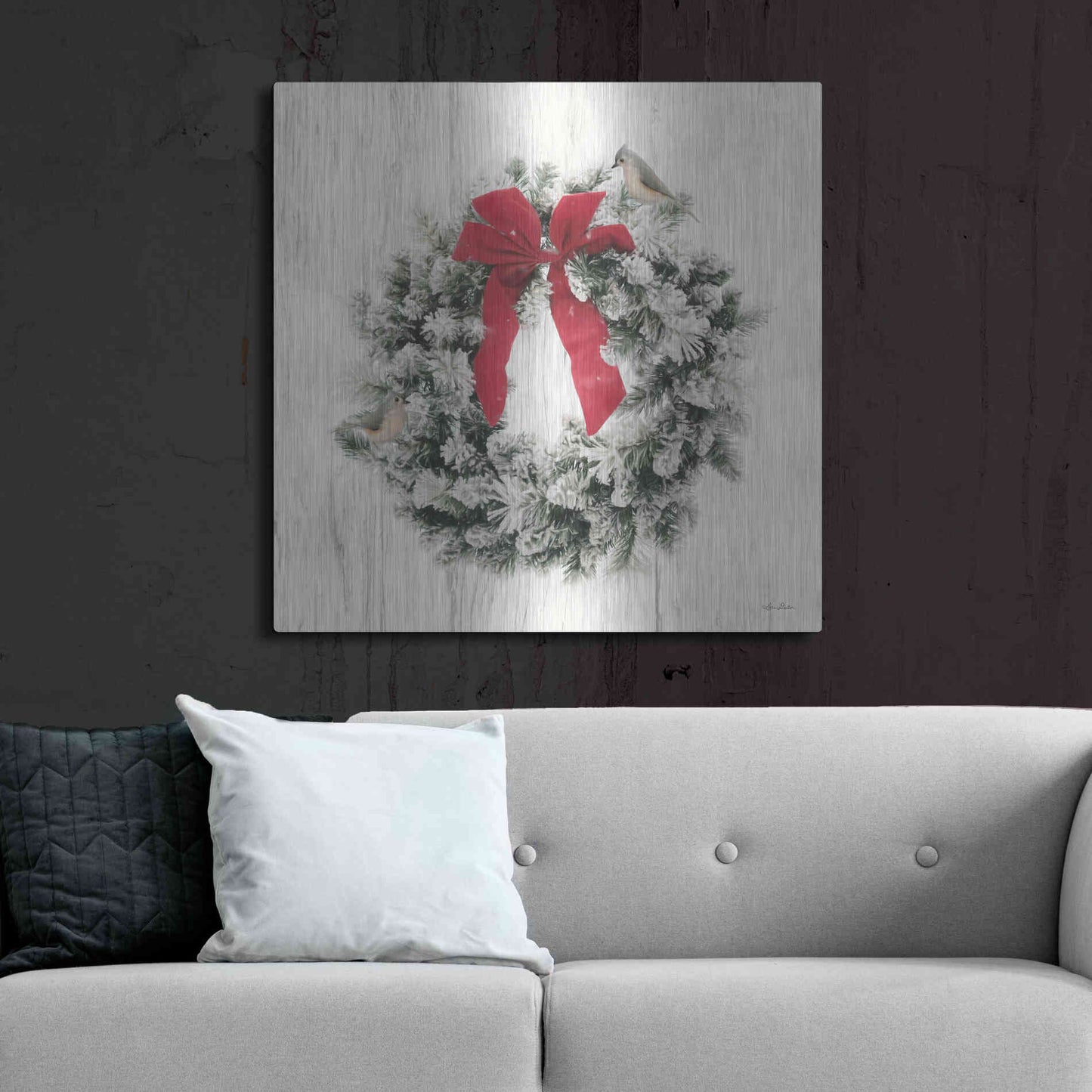 Luxe Metal Art 'Titmouse Christmas Wreath' by Lori Deiter, Metal Wall Art,36x36