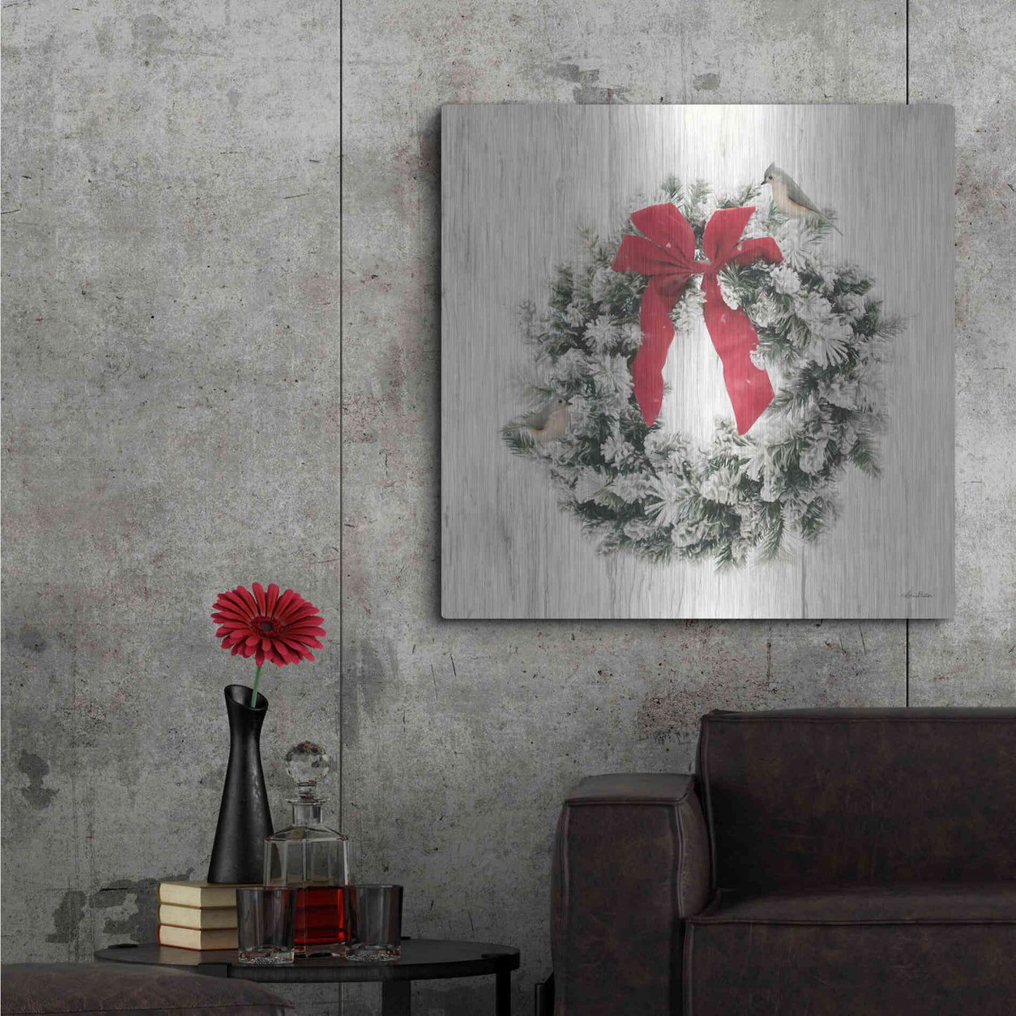 Luxe Metal Art 'Titmouse Christmas Wreath' by Lori Deiter, Metal Wall Art,36x36