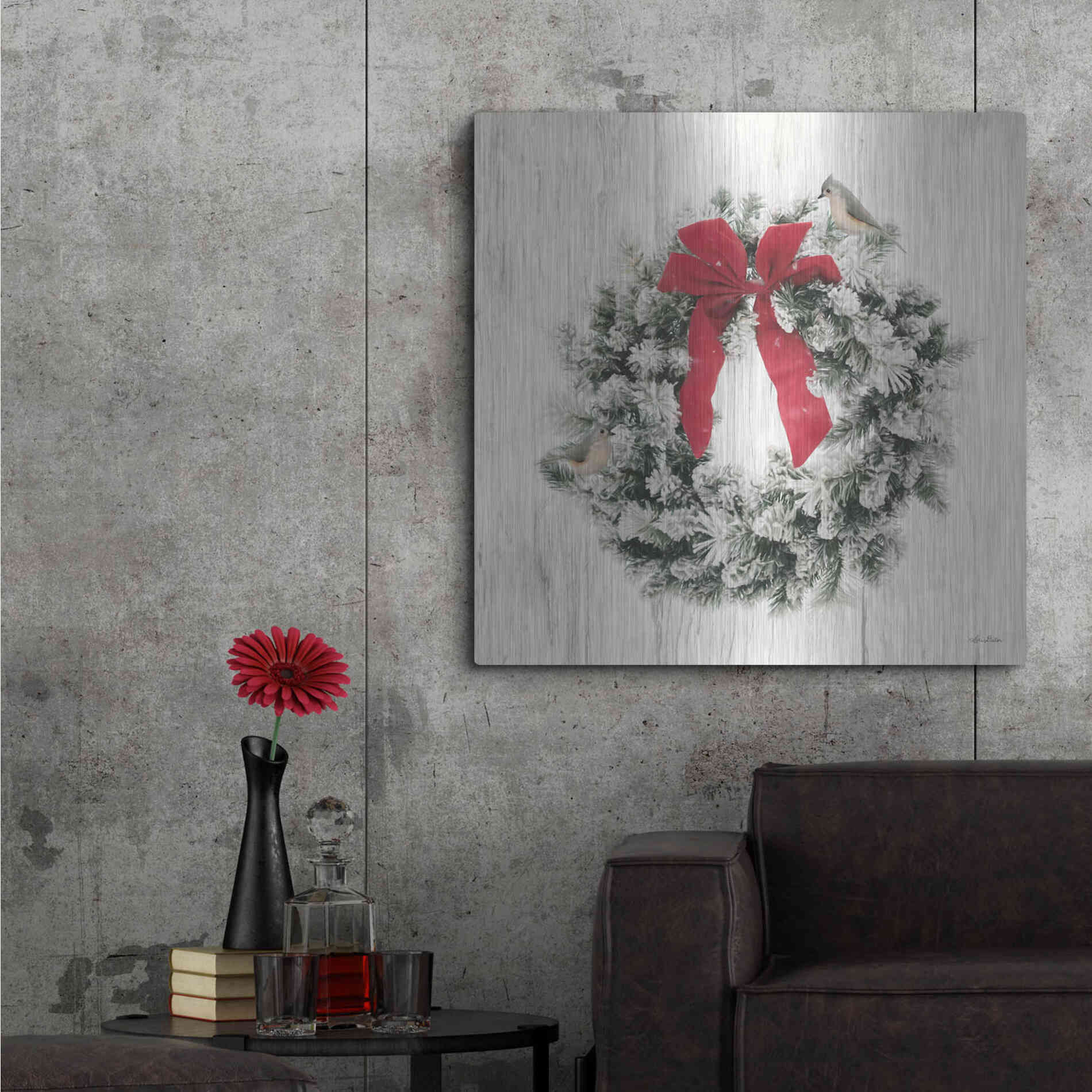 Luxe Metal Art 'Titmouse Christmas Wreath' by Lori Deiter, Metal Wall Art,36x36