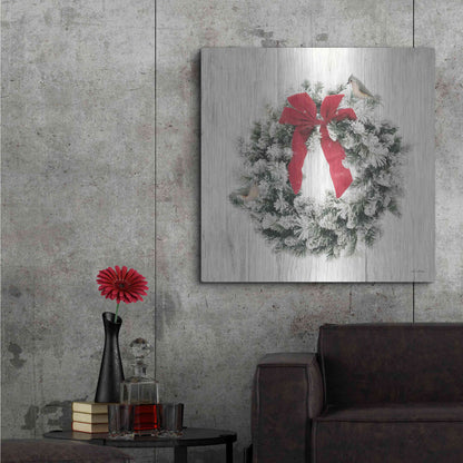 Luxe Metal Art 'Titmouse Christmas Wreath' by Lori Deiter, Metal Wall Art,36x36