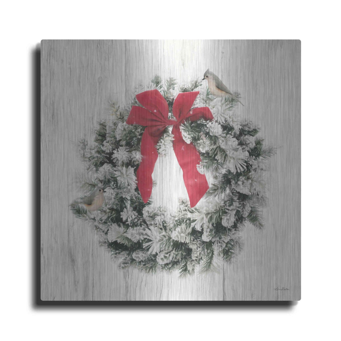 Luxe Metal Art 'Titmouse Christmas Wreath' by Lori Deiter, Metal Wall Art