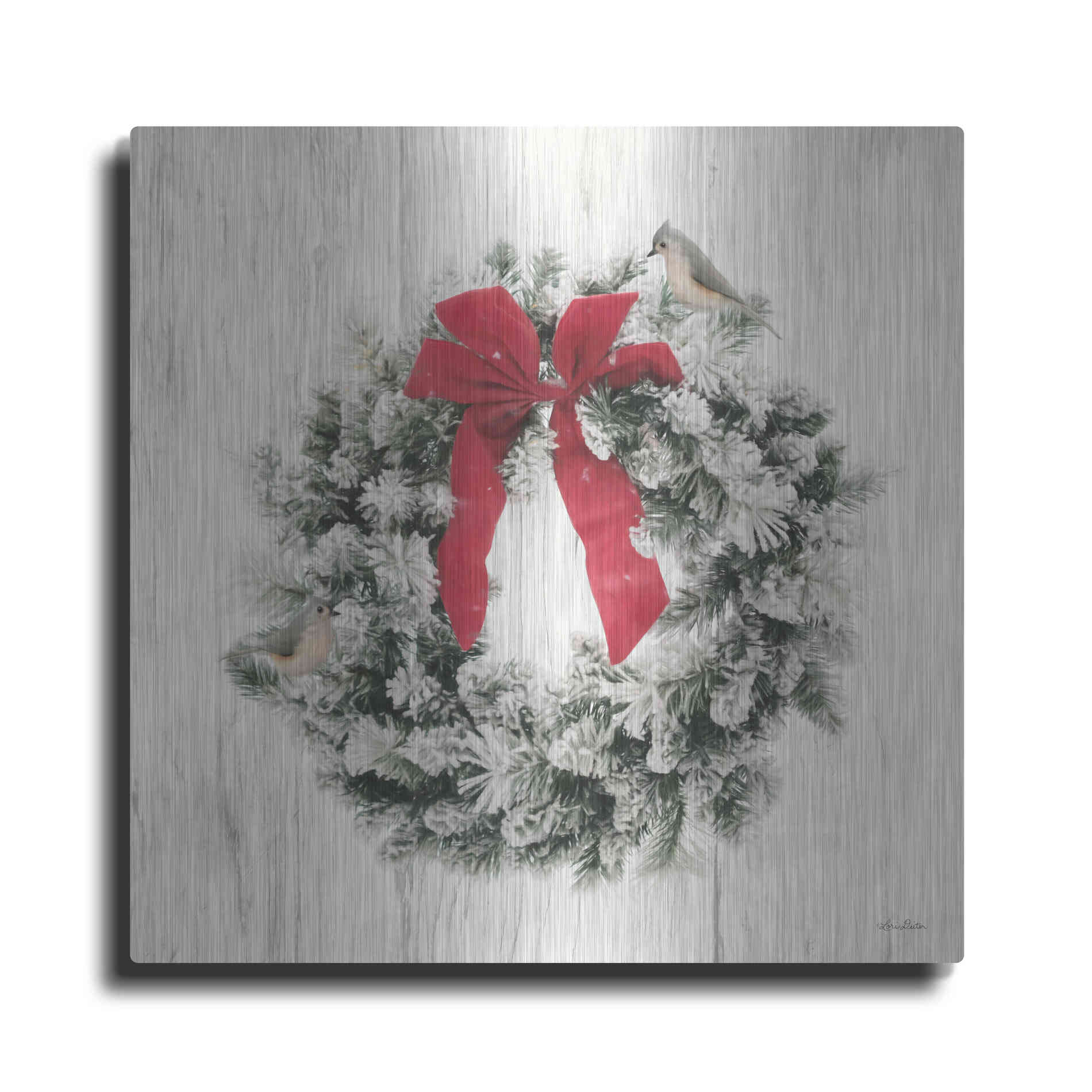 Luxe Metal Art 'Titmouse Christmas Wreath' by Lori Deiter, Metal Wall Art